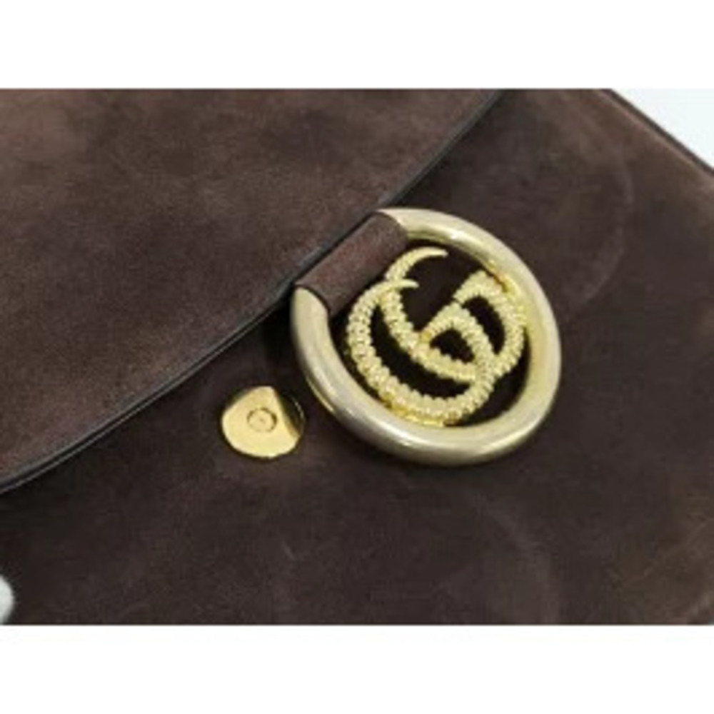 GUCCI Shoulder Bag GG Logo Suede Dark Brown - Picture 6 of 9